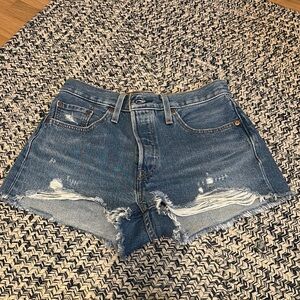 Levi's Blue Distressed Jean Shorts with Rolled Hem